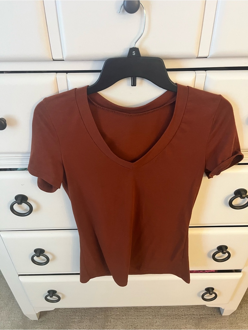 Classic V-Neck Women's Top in Rust